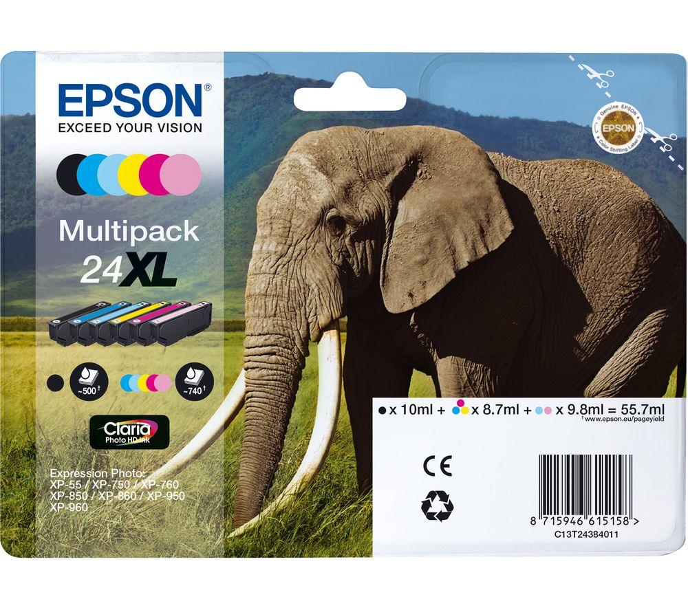 Epson 24 X-Large Series Elephant Ink Cartridge, Multipack, Genuine & C13T24364012 24 X-Large Series Elephant Ink Cartridge, Light Magenta, Genuine