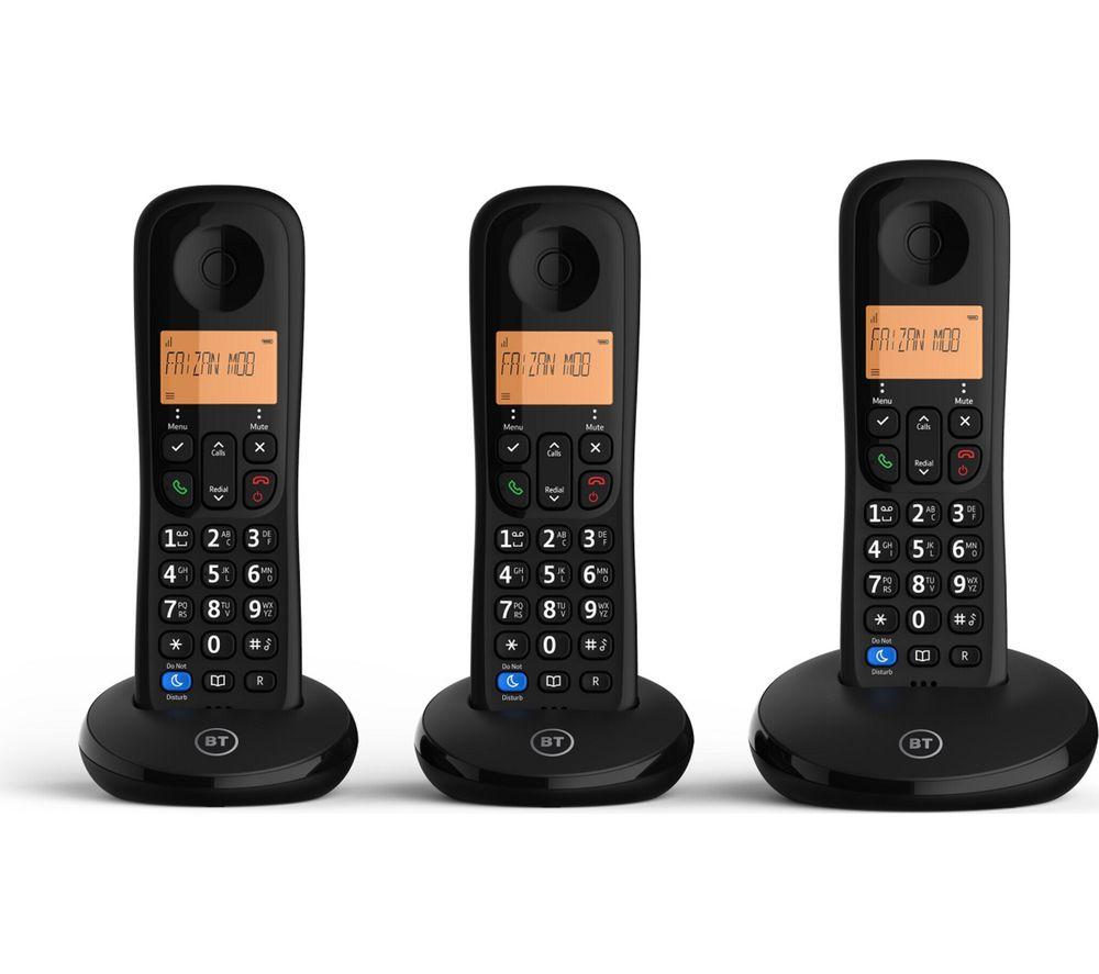 BT Everyday Cordless Phone - Triple Handsets, Black