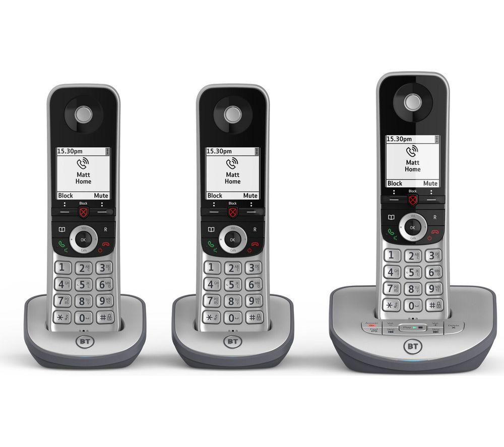 BT Advanced 1Z Cordless Phone - Triple Handsets, Black & Silver, Black,Silver/Grey