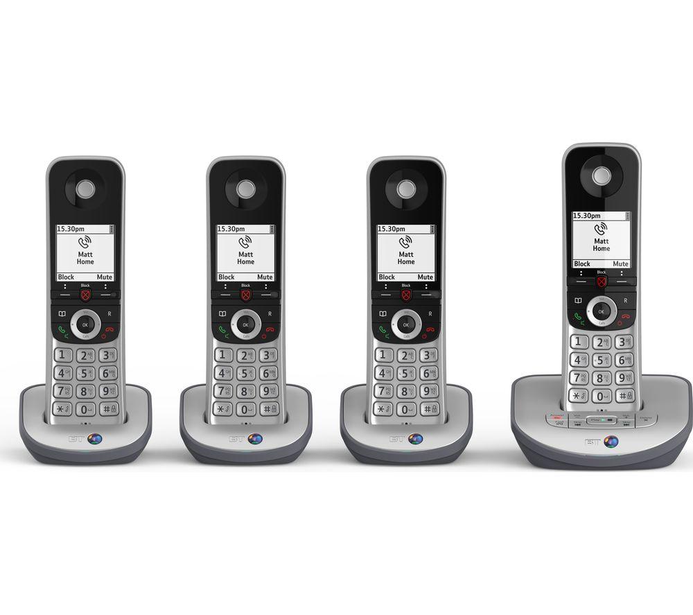 BT Advanced Z Cordless Landline House Phone with 100 Percent Nuisance Call Blocker, Digital Answering Machine, Quad Handset Pack