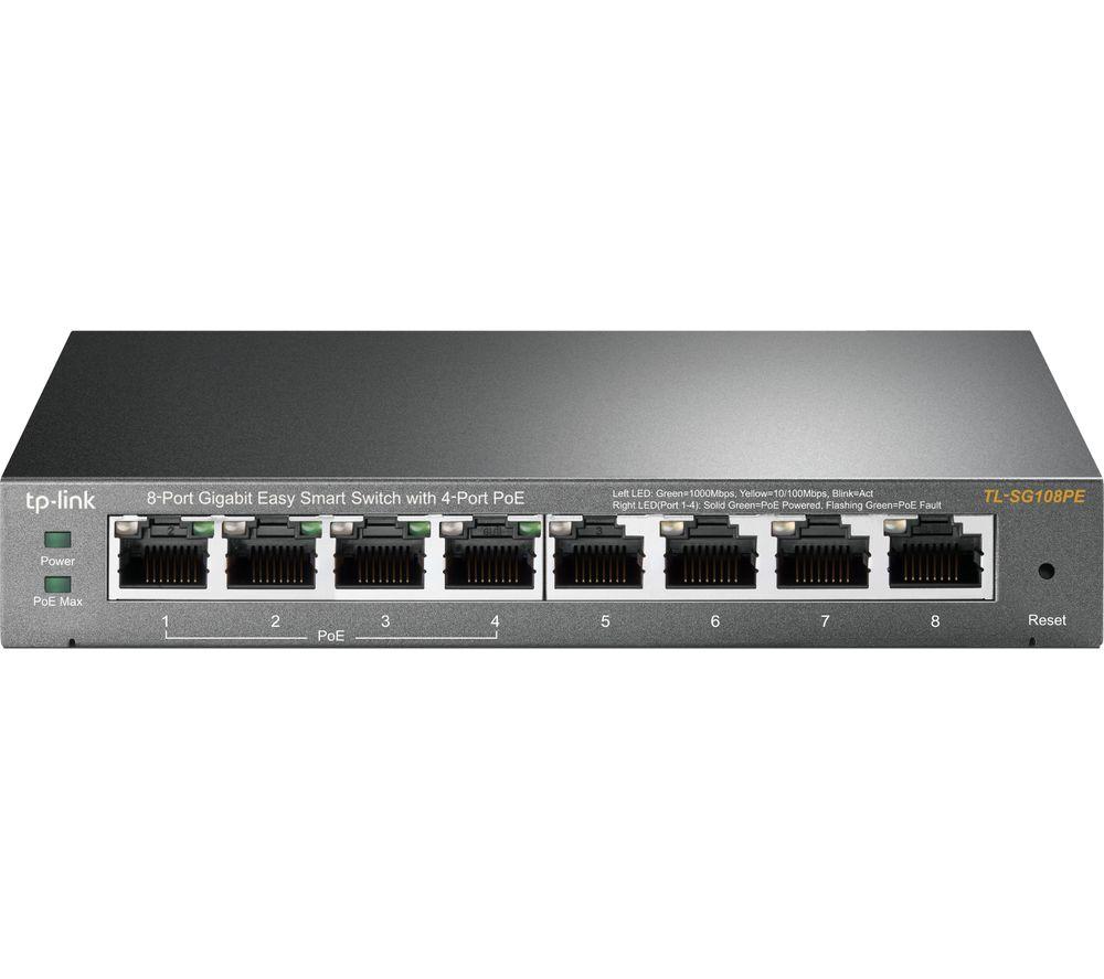 TP-LINK TL-SG108PE Managed Network Switch - 8 Port, Silver/Grey