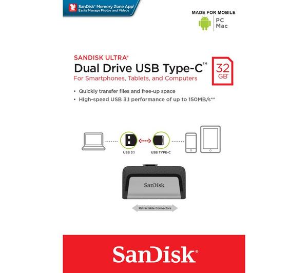 SANDISK Ultra USB Type-C & USB 3.1 Dual Memory Stick - 32 GB, Silver image number 3