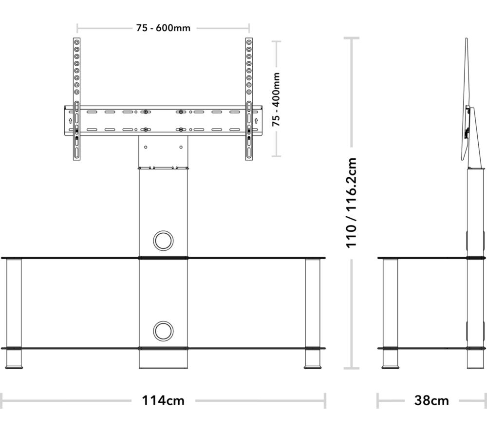 AVF 1140 mm TV Stand with Bracket for 32-65" TVs - Black & Chrome image number 6 of 8