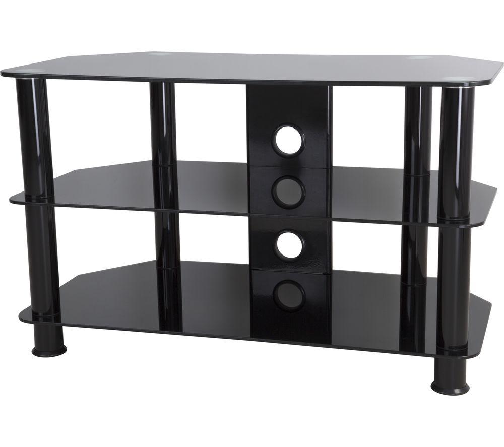AVF Universal Black Glass and Black Legs TV Stand with Cable Management holes