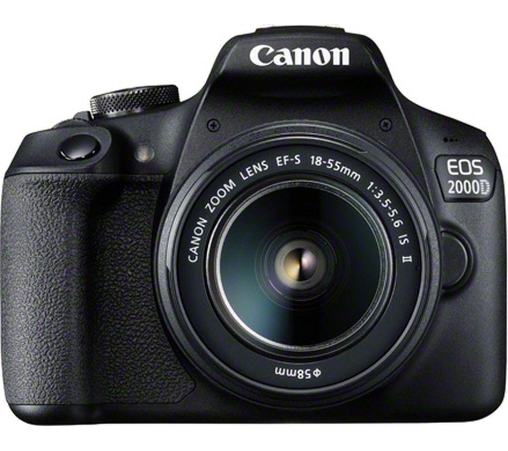 Image of CANON EOS 2000D DSLR Camera with EF-S 18-55 mm f/3.5-5.6 IS II Lens, Black