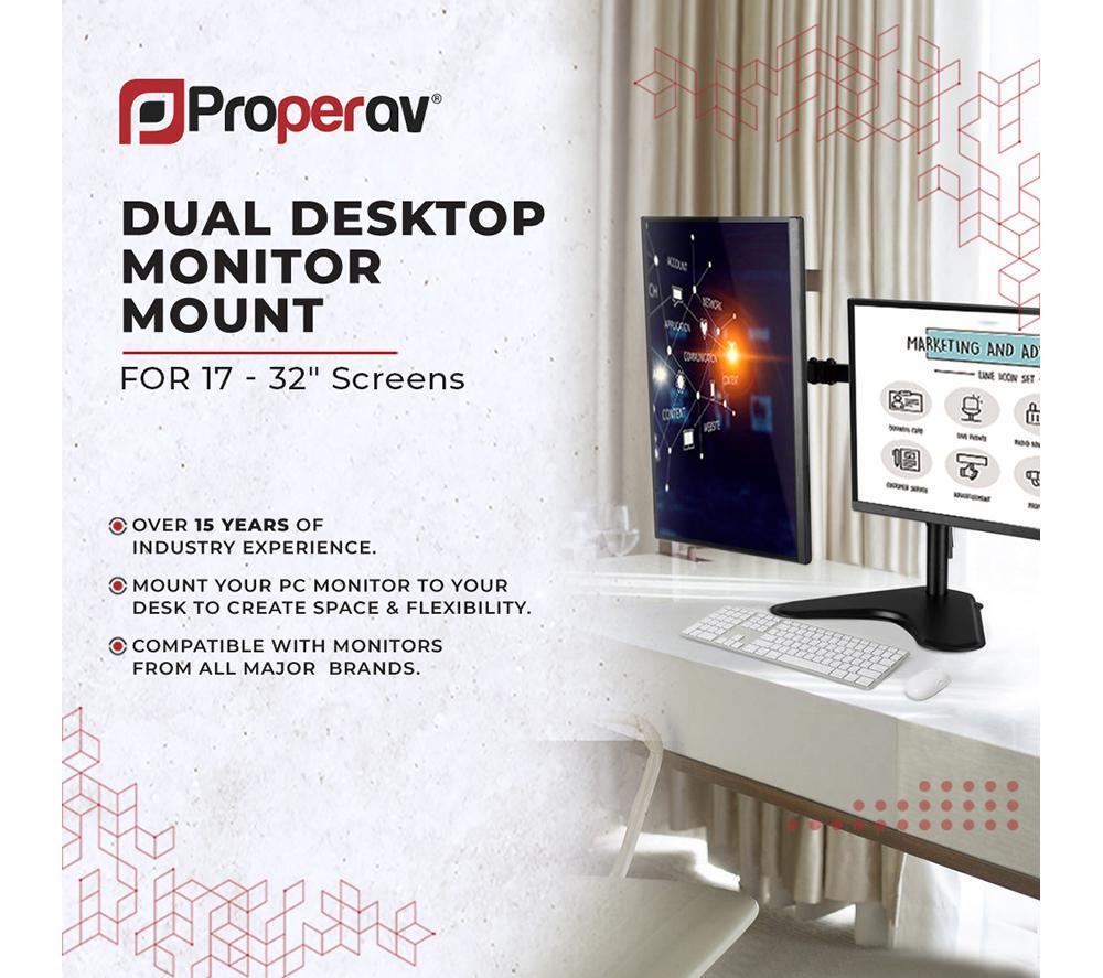 PROPERAV PB141 Dual Arm Full Motion 17-32" Monitor Desk Mount image number 3 of 12