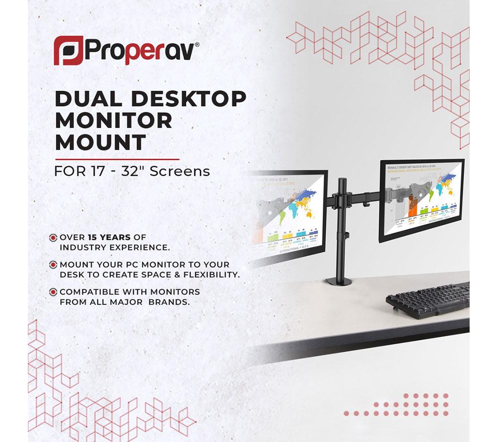 PROPERAV PB096 Dual Arm Full Motion 17-32" Monitor Desk Mount image number 3 of 8