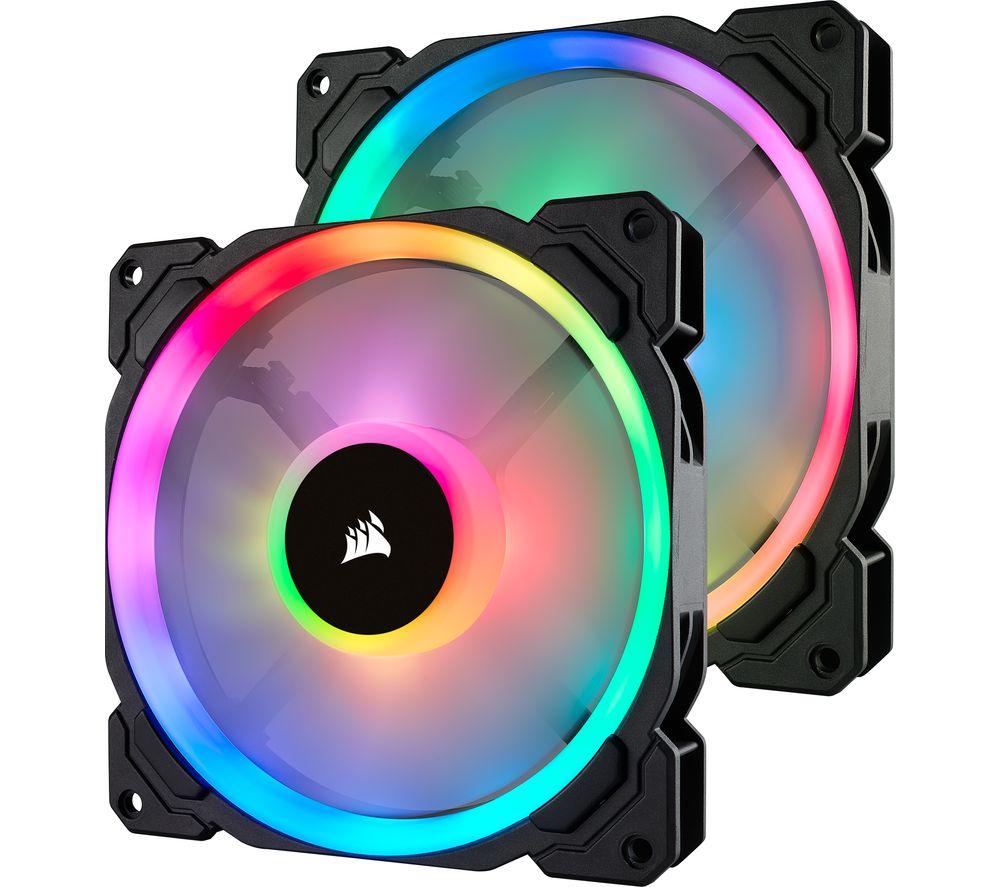 CORSAIR LL140 140 mm Case Fan with Lighting Node PRO - Twin Pack, RGB LED, Black