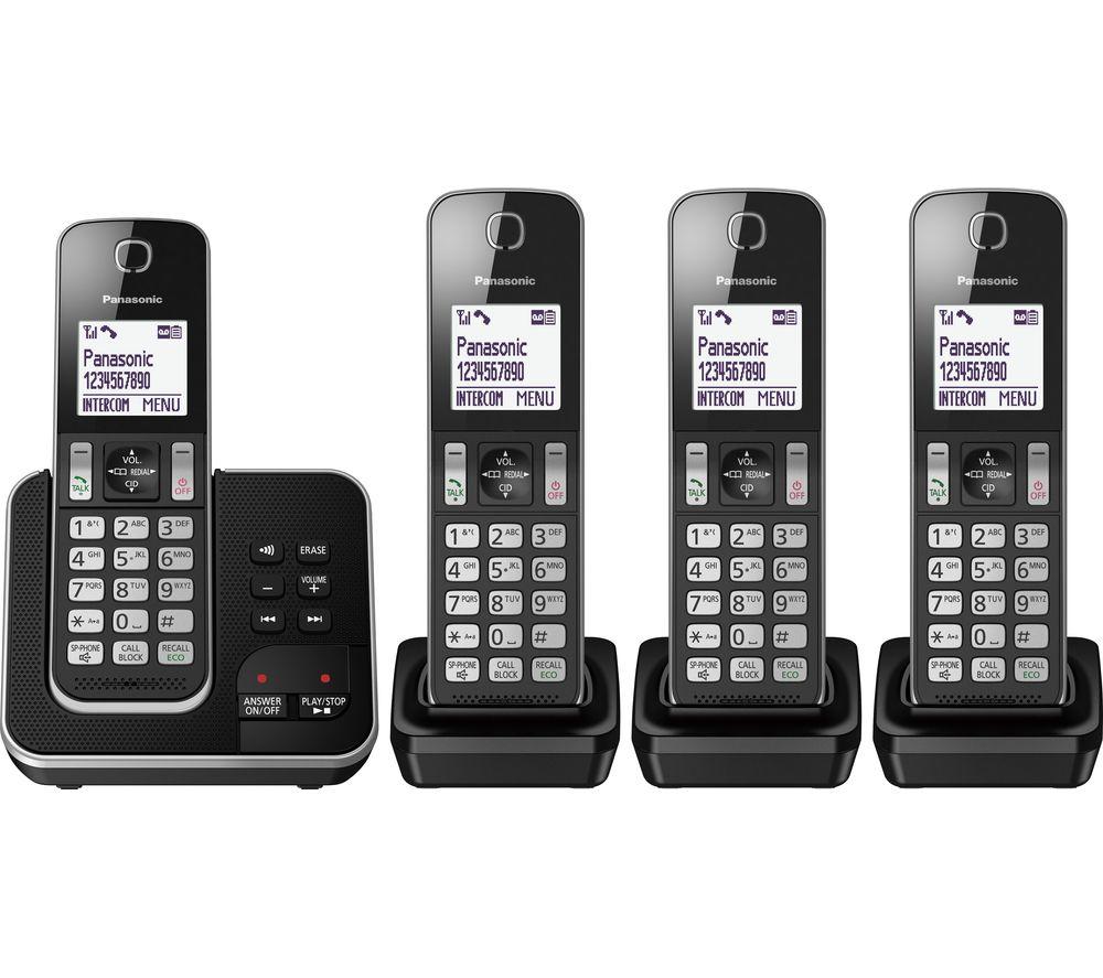 PANASONIC KX-TGD624EB Cordless Phone - Quad Handsets, Black, Black