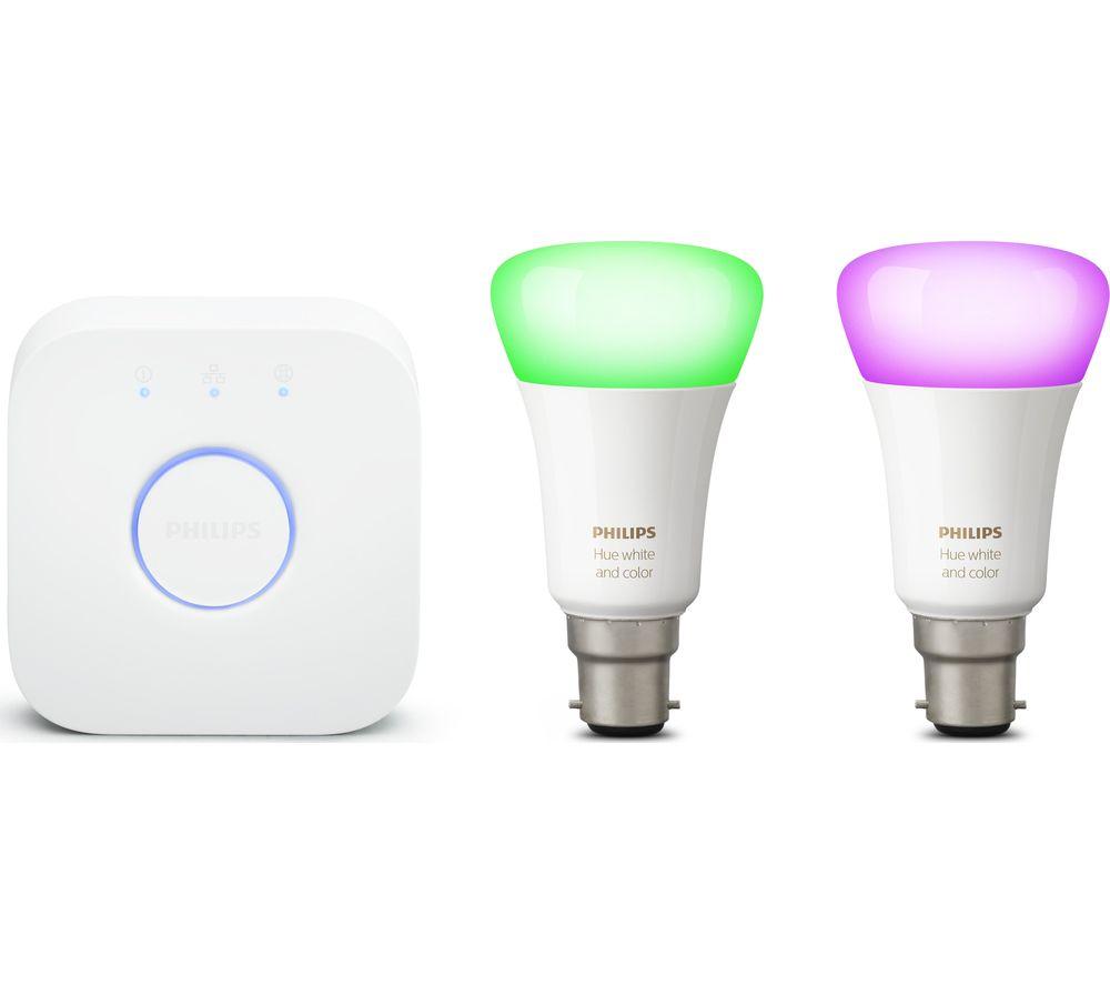 PHILIPS HUE White & Colour Ambiance Smart Lighting Starter Kit with Bridge  B22
