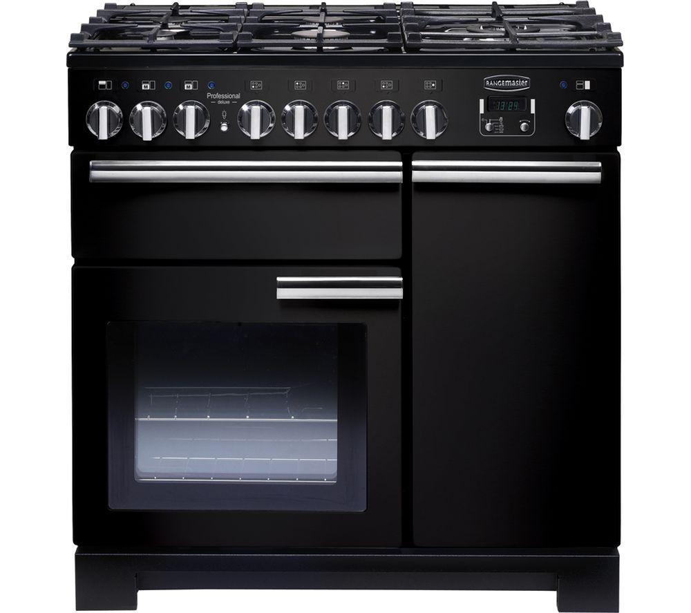 RANGEMASTER Professional Deluxe 90 Dual Fuel Range Cooker - Black & Chrome