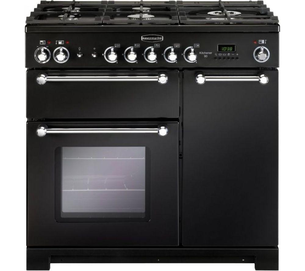 RANGEMASTER Kitchener KCH90DFFBL/C Dual Fuel Range Cooker – Black & Chrome, Black