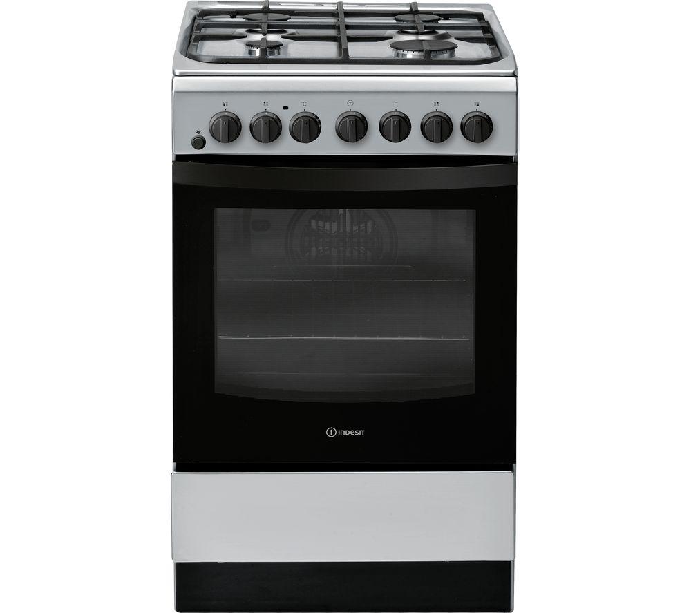 INDESIT Click&Clean IS5G4PHSS 50 cm Dual Fuel Cooker - Silver