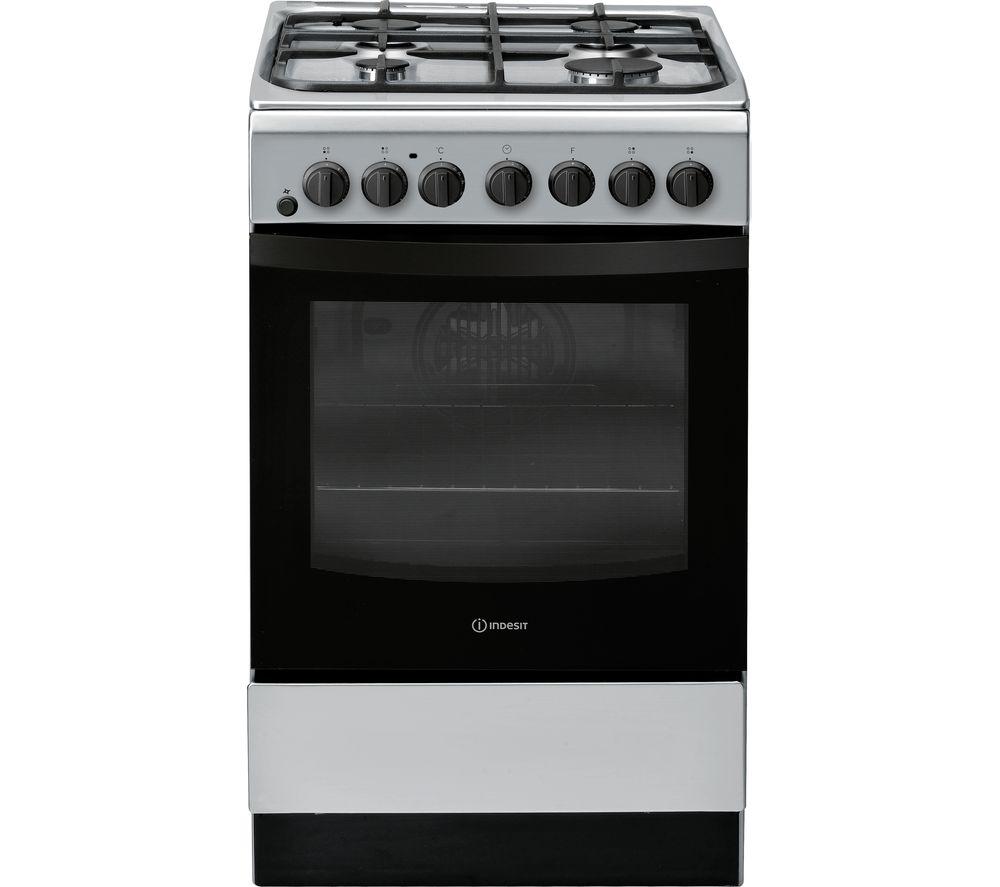 INDESIT Click&Clean IS5G4PHSS 50 cm Dual Fuel Cooker - Silver, Silver/Grey