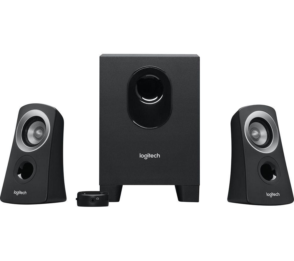 Logitech Z313 2.1 Multimedia Speaker System with Subwoofer, Black & M185 Wireless Mouse, 2.4GHz with USB Mini Receiver, 12-Month Battery Life, 1000 DPI Optical Tracking, Ambidextrous, Grey