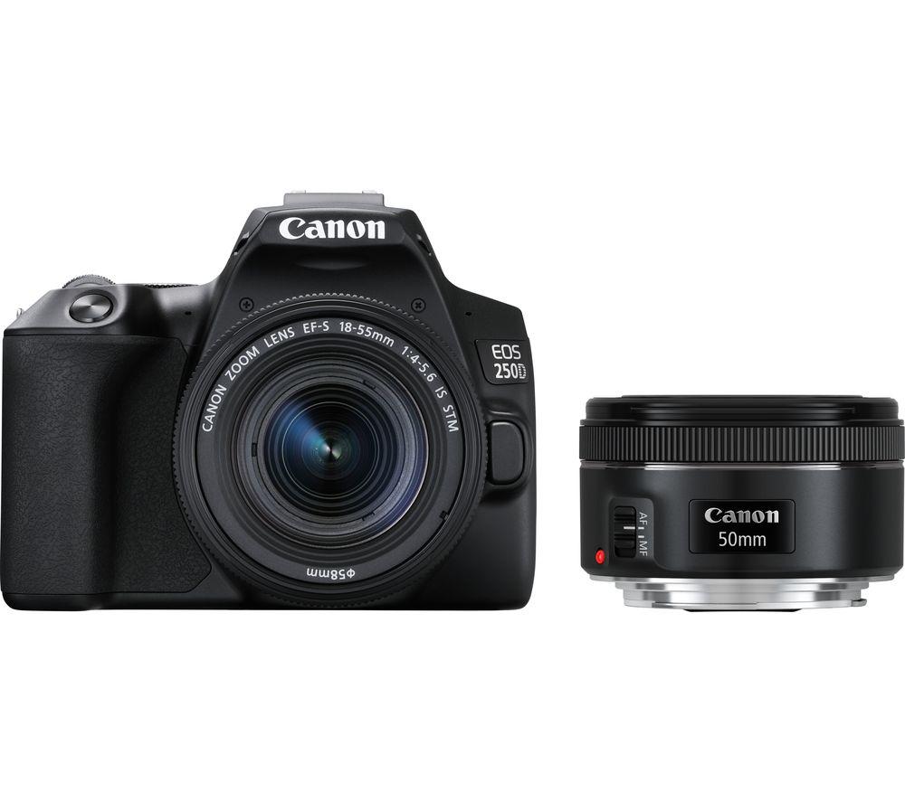 Image of CANON EOS 250D DSLR Camera with EF-S 18-55 mm f/3.5-5.6 III & EF 50 mm f/1.8 STM Lens, Black