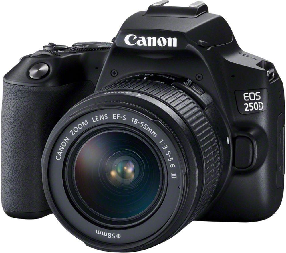 Image of CANON EOS 250D DSLR Camera with EF-S 18-55 mm f/3.5-5.6 III Lens, Black