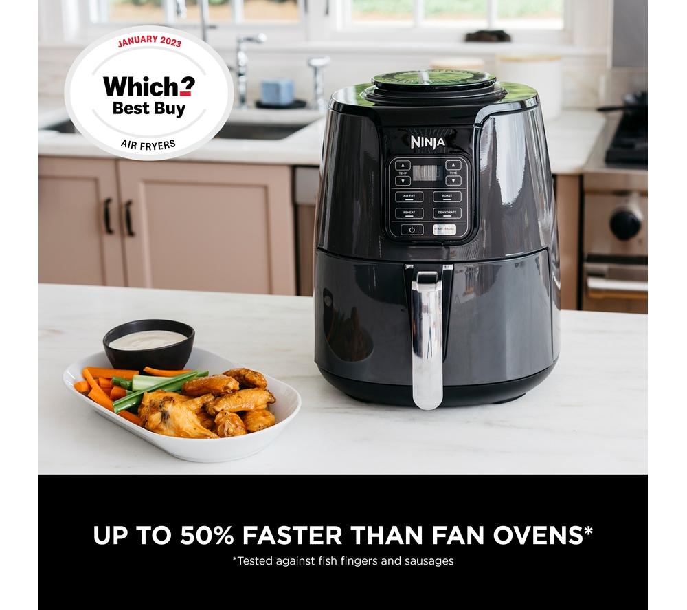 NINJA AF101 Air Fryer 3.8L Less Oil Electric Air Frying Equipped with  Crisper Plate Multi Layer Rack Non Stick Basket Programmable Control Panel  Black 1550W 