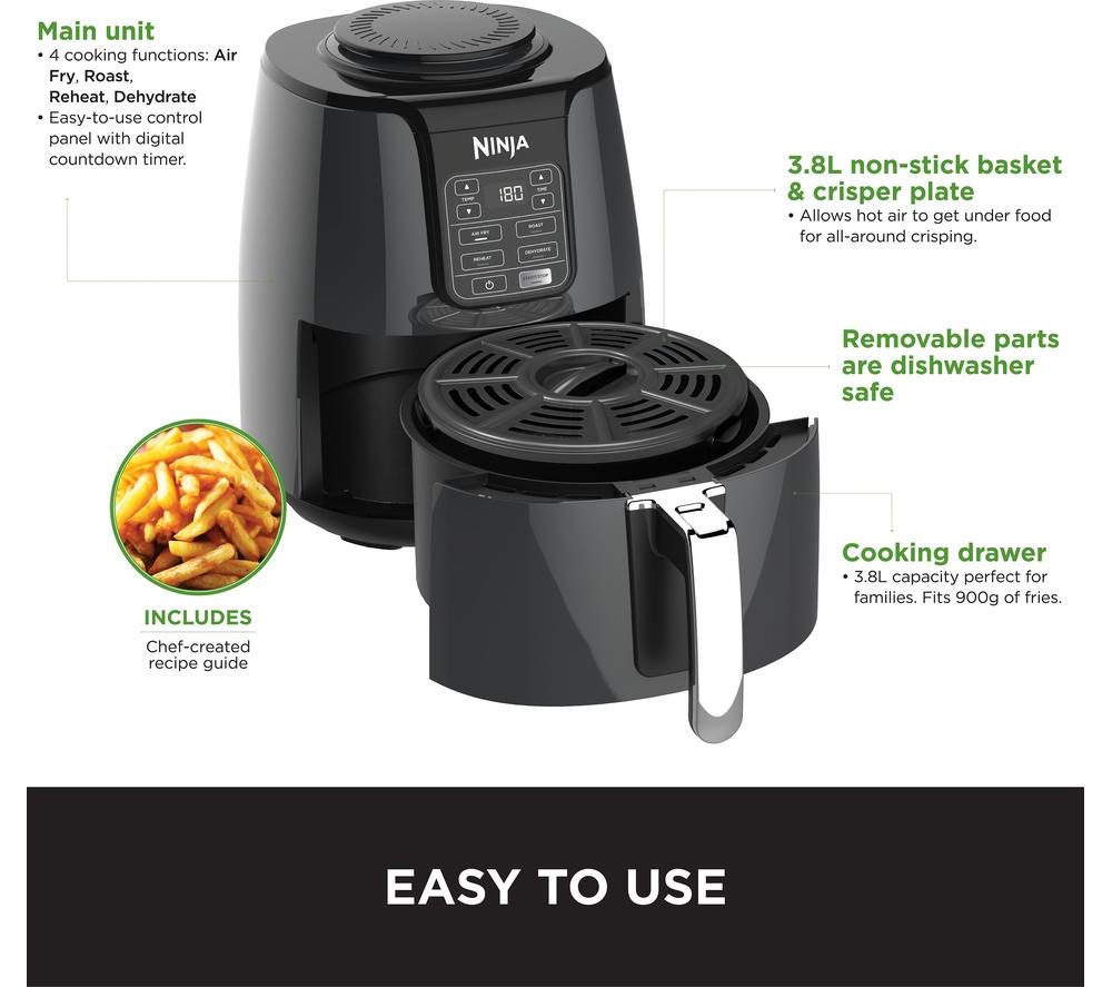 NINJA AF101C, Air Fryer, 3.8L Less Oil Electric Air Frying, Equipped with  Crisper Plate + Multi-Layer Rack + Non Stick Basket, Programmable Control  Panel, Black, 1550W, (Canadian Version) 