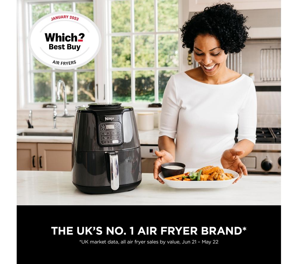 NINJA AF101 Air Fryer 3.8L Less Oil Electric Air Frying Equipped with  Crisper Plate Multi Layer Rack Non Stick Basket Programmable Control Panel  Black 1550W 