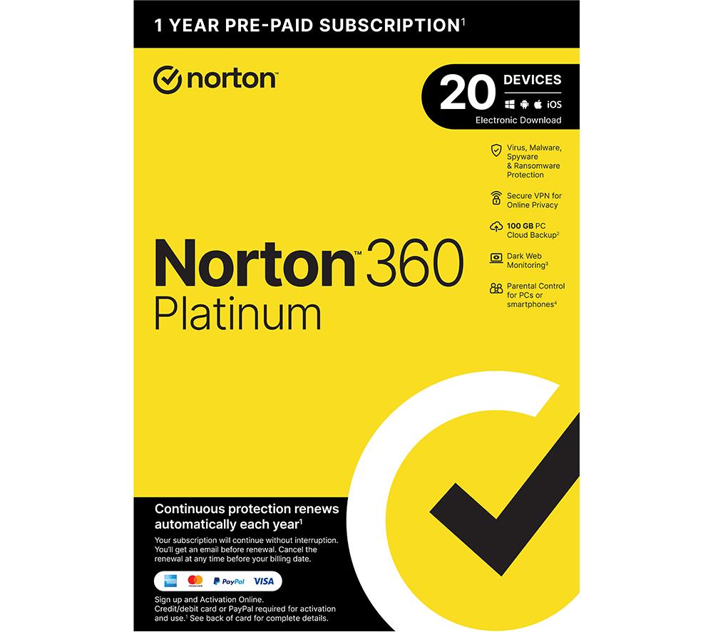Image of NORTON 360 Platinum - 1 year (automatic renewal) for 20 devices