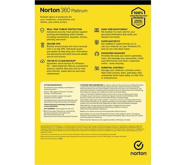 NORTON 360 Platinum - 1 year (automatic renewal) for 20 devices image number 1