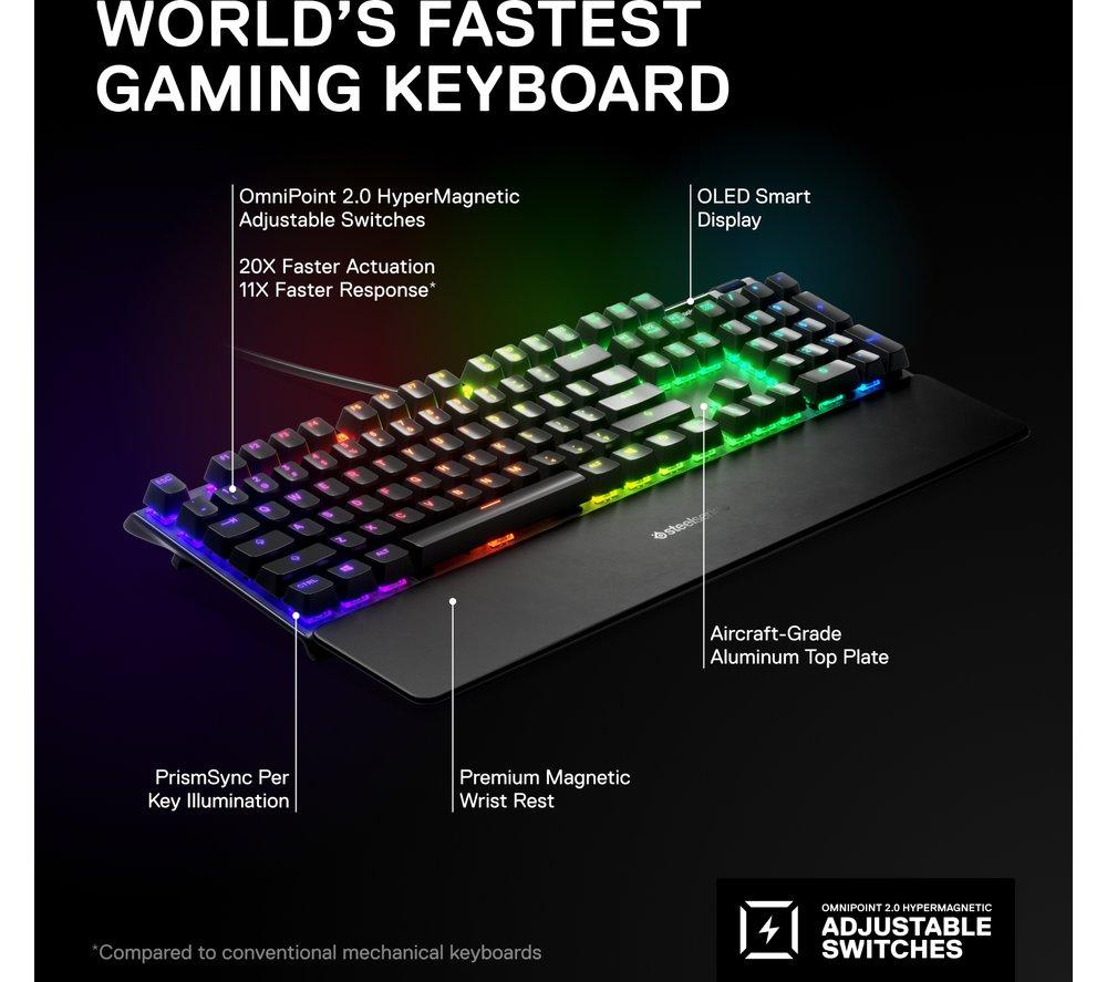 new steelseries apex pro tkl 2023 ed.- world's fastest mechanical gaming  keyboard - adjustable actuation - esports tenkeyless - oled screen - rgb -  pbt keycaps - usb-c,black 