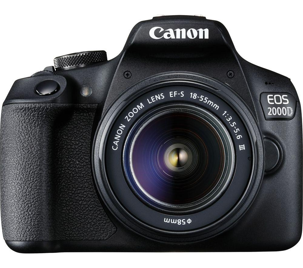 Image of CANON EOS 2000D DSLR Camera with EF-S 18-55 mm f/3.5-5.6 III Lens, Black