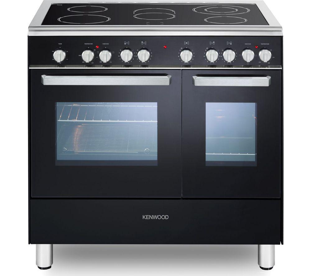 KENWOOD CK418 90 cm Electric Ceramic Range Cooker - Black & Chrome, Black