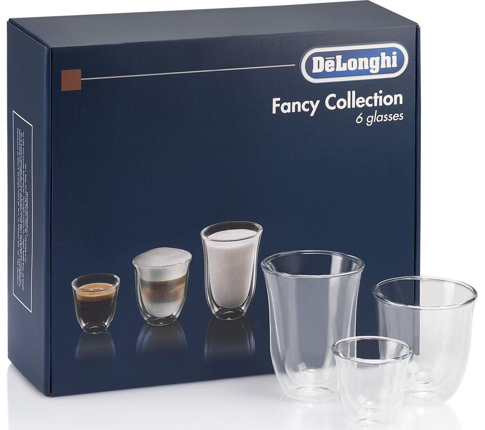 DELONGHI Fancy Collection DLKC302 Double Wall Coffee Glasses - Set of 6, Clear