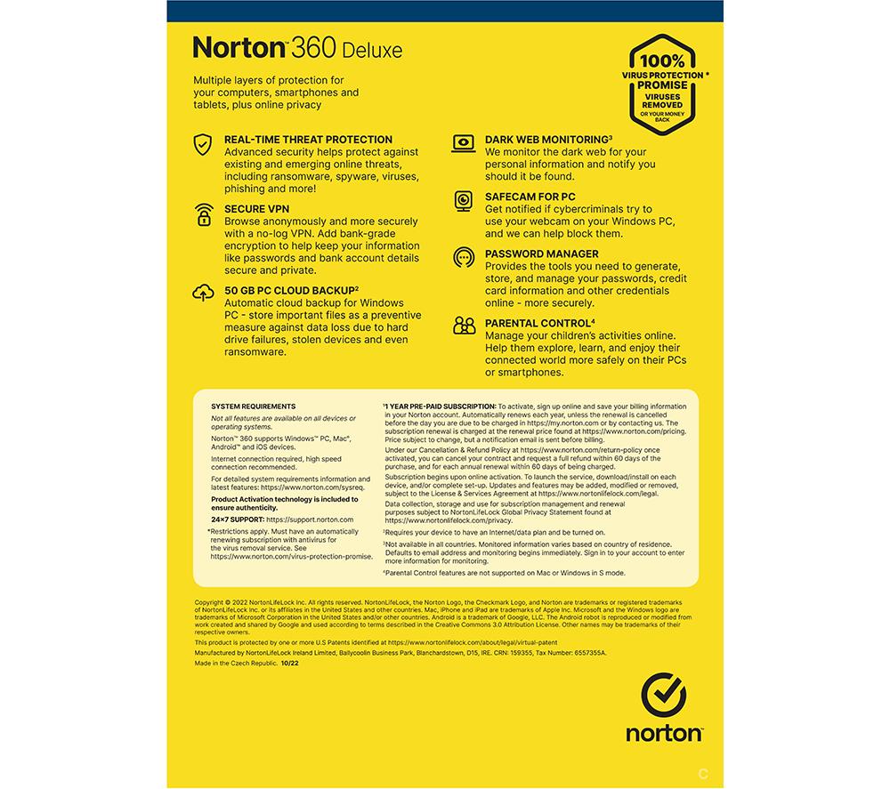 NORTON 360 Deluxe - 1 year (automatic renewal) for 5 devices image number 2 of 8