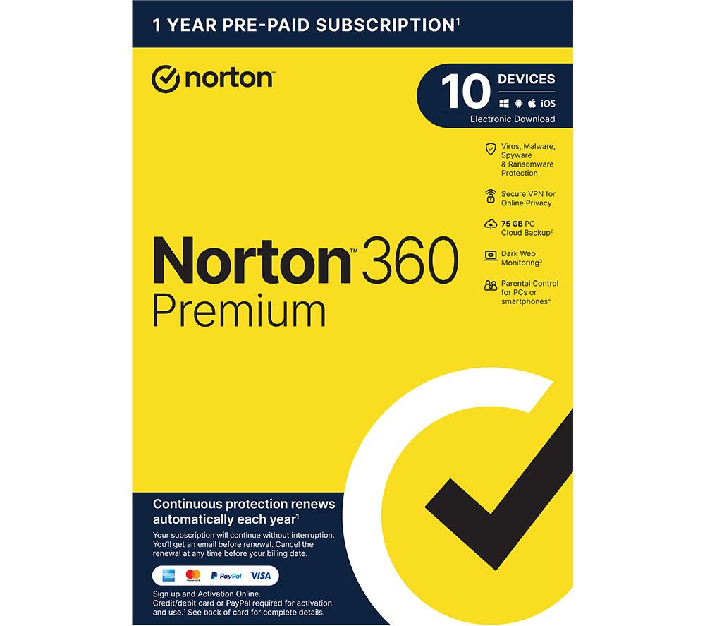 Buy NORTON 360 Premium - 1 year (automatic renewal) for 10 devices | Currys