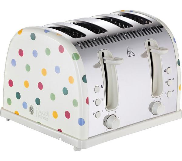 Cream Russell Hobbs Emma Bridgewater Cordless Electric Kettle with Emma Bridgewater 4 Slice Toaster in Polka Dot Design 