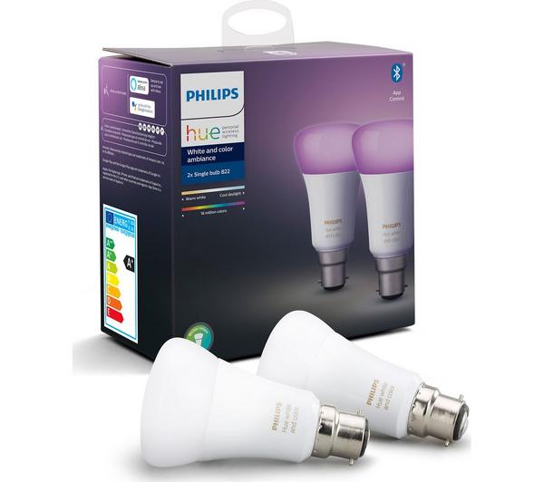 PHILIPS HUE White & Colour Ambiance Bluetooth LED Bulb - B22, Twin Pack image number 0