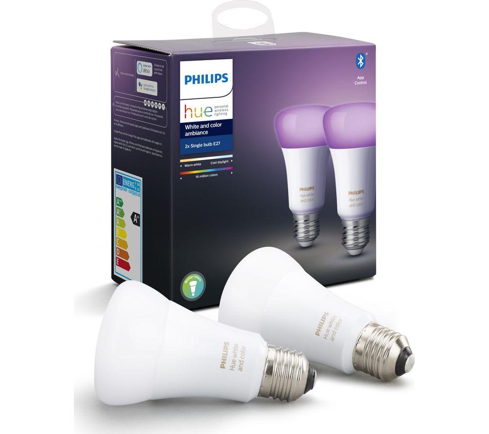 PHILIPS HUE White & Colour Ambiance Bluetooth LED Bulb - E27, Twin Pack