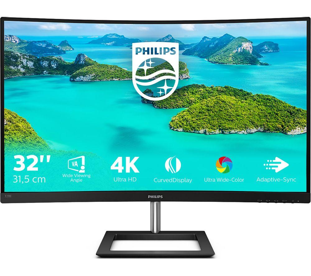 PHILIPS 328E1CA 4K Ultra HD 31.5 Curved LED Monitor - Black, Black