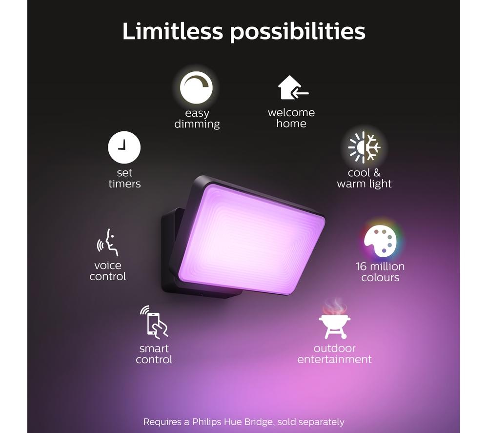 PHILIPS HUE Discover White & Colour Ambiance Smart Outdoor LED Floodlight - Black image number 2 of 8