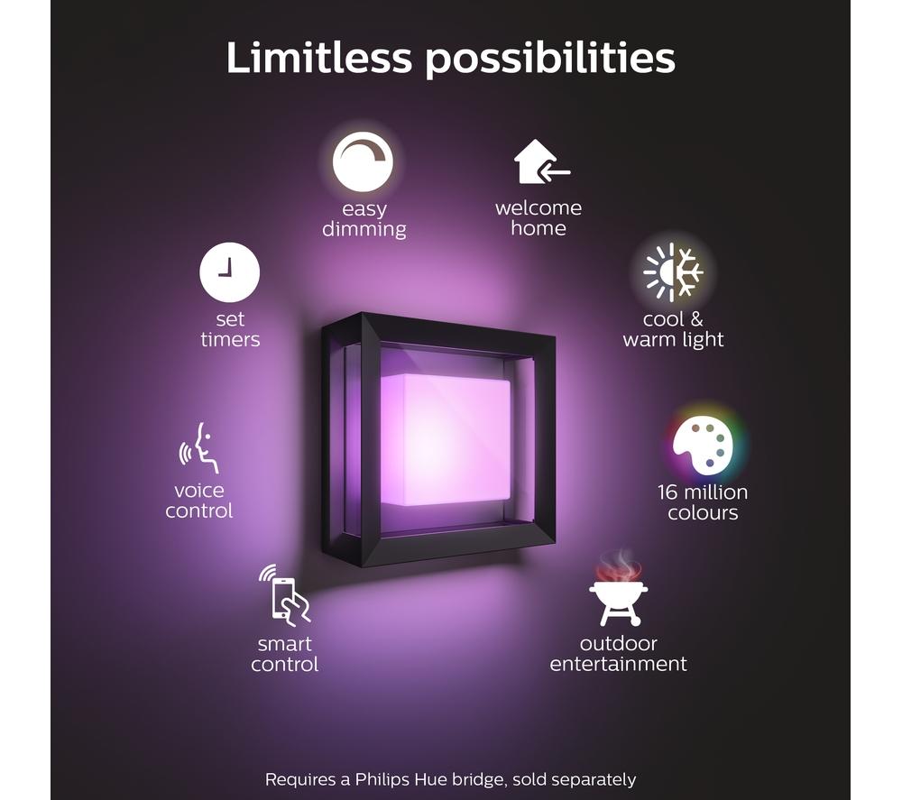 PHILIPS HUE Econic White & Colour Ambiance Smart Outdoor LED Wall Light - Black image number 2 of 10