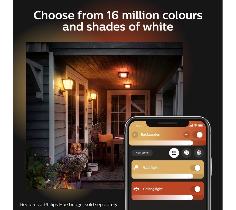 PHILIPS HUE Econic White & Colour Ambiance Smart Outdoor LED Wall Light - Black image number 4 of 10