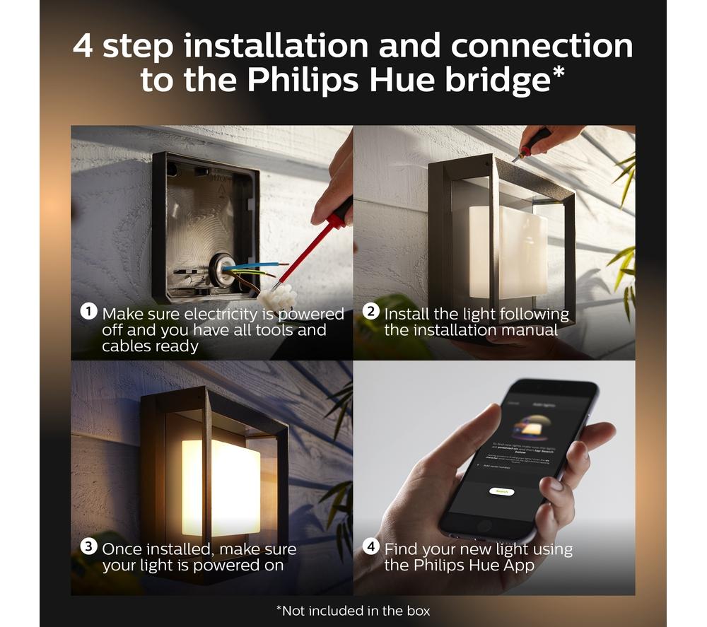 PHILIPS HUE Econic White & Colour Ambiance Smart Outdoor LED Wall Light - Black image number 7 of 10