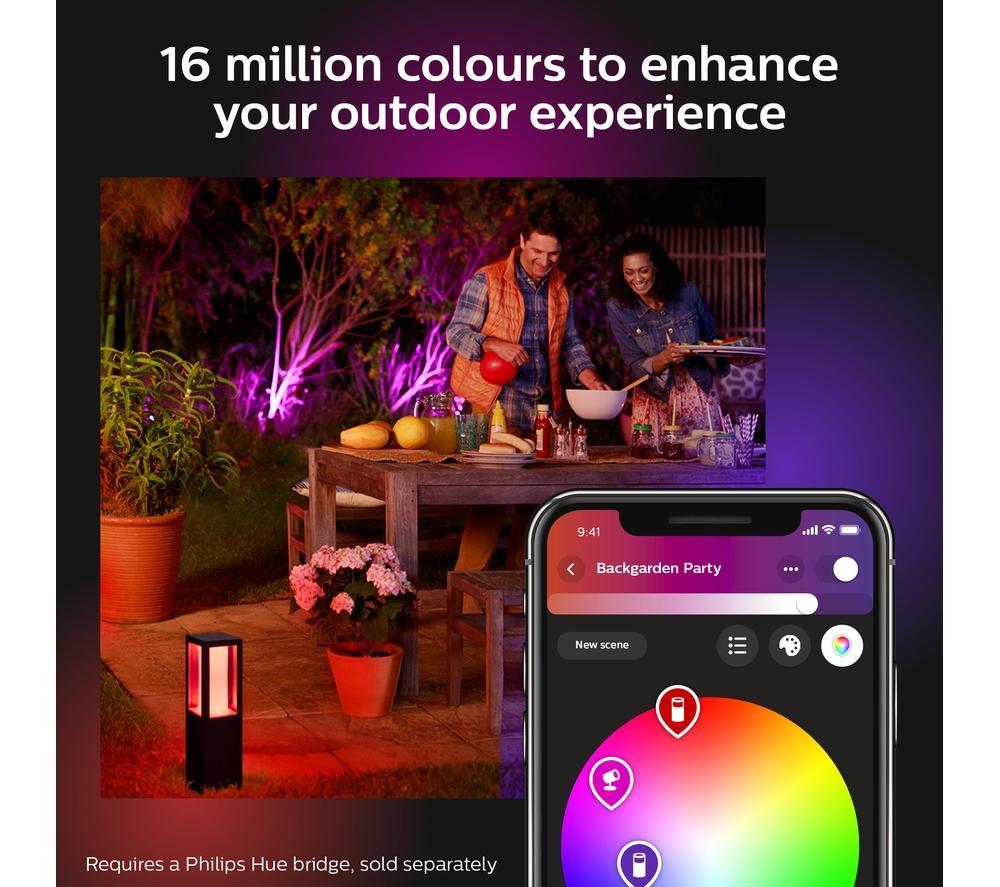 PHILIPS HUE Econic White & Colour Ambiance Smart Outdoor LED Wall Light - Black image number 8 of 10
