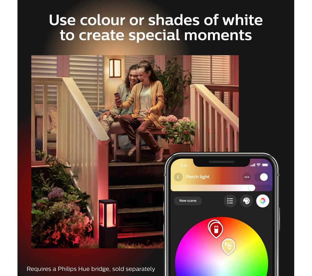 PHILIPS HUE Econic White & Colour Ambiance Smart Outdoor LED Wall Light - Black image number 9 of 10