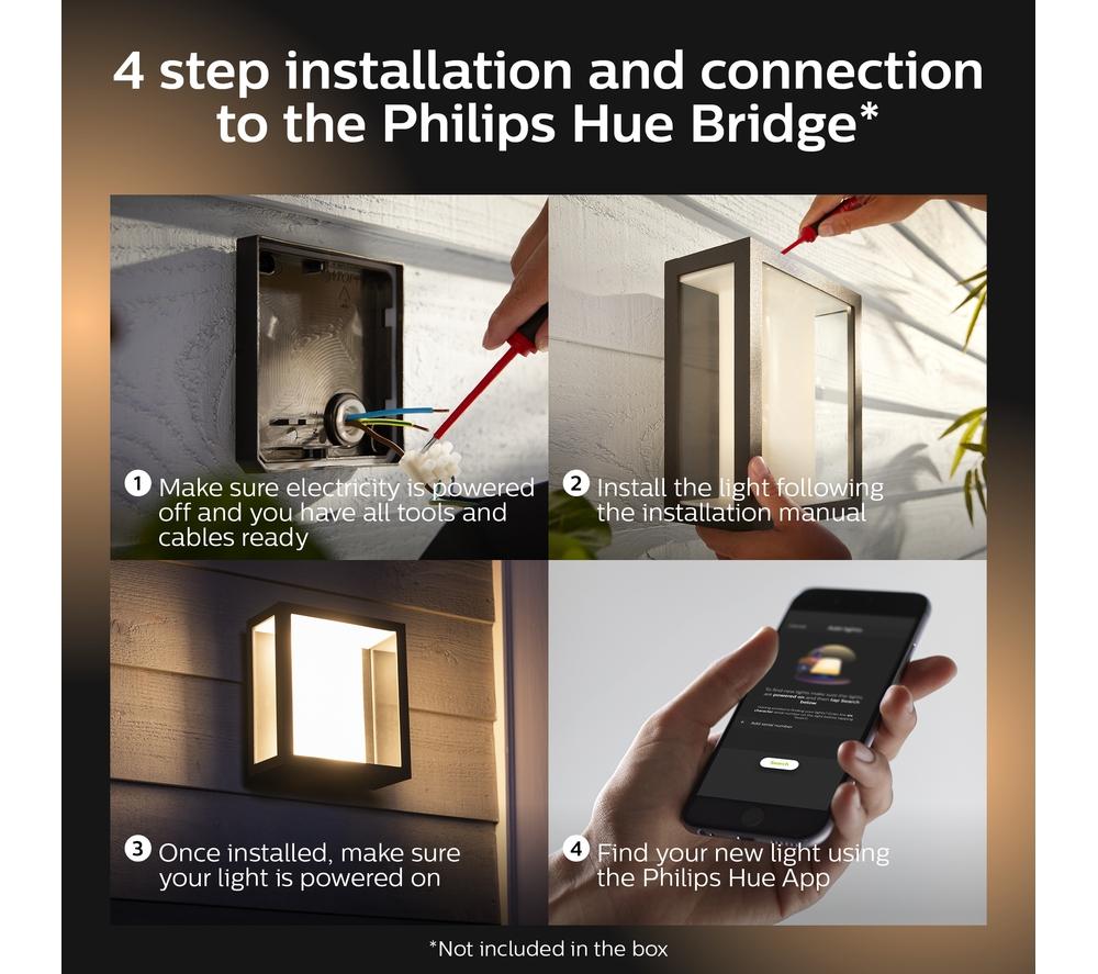 PHILIPS HUE Impress White & Colour Ambiance Smart Outdoor LED Wall Light - Black, Large image number 8 of 11