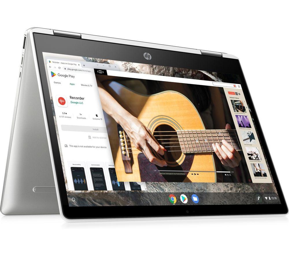 Image of HP x360 12" 2 in 1 Chromebook - Intel®Celeron, 64 GB eMMC, Silver, Silver/Grey