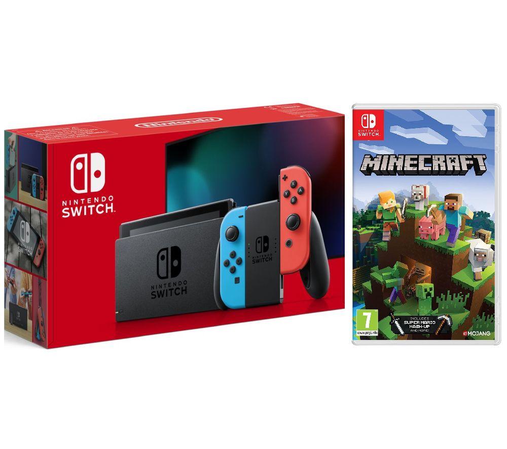 Nintendo Switch Neon & Minecraft Bundle, Black,Red,Blue