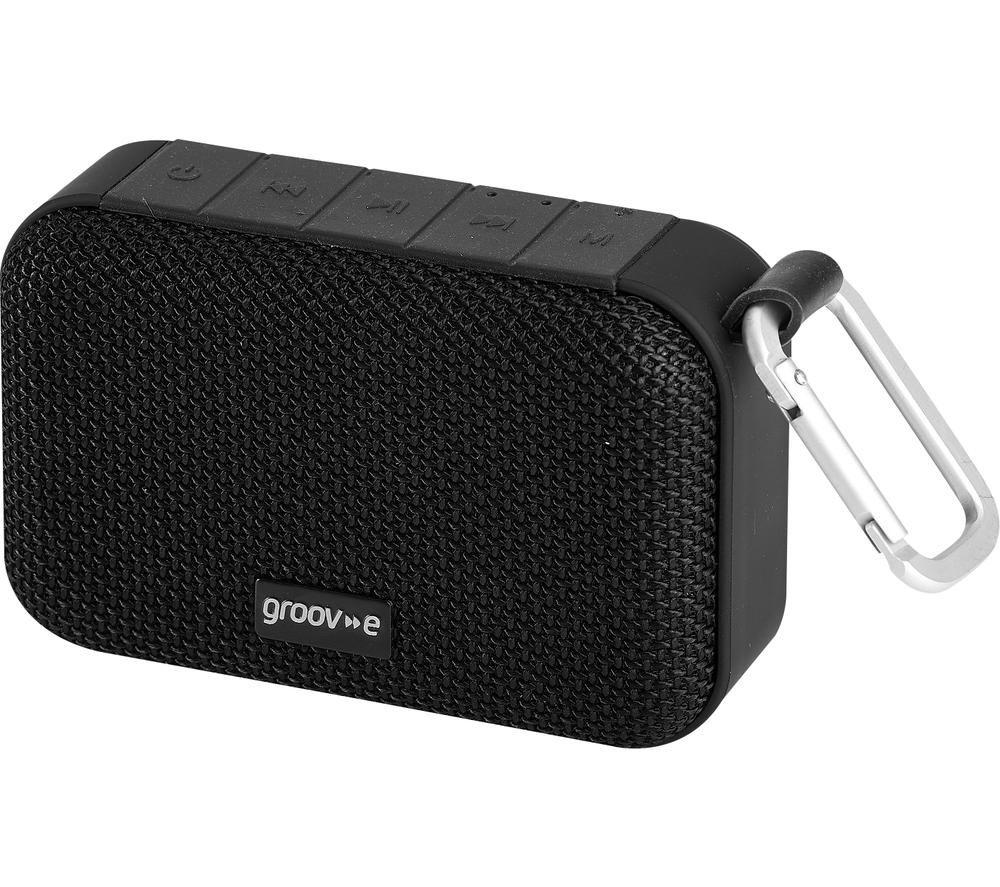 groov e WAVE II Wireless Bluetooth Speaker - Portable Travel Speaker with TF Card Support, Aux-In, & Carabiner Keyring Clip - 8 Hours Audio Playback, IPX4 Splash Proof - Black