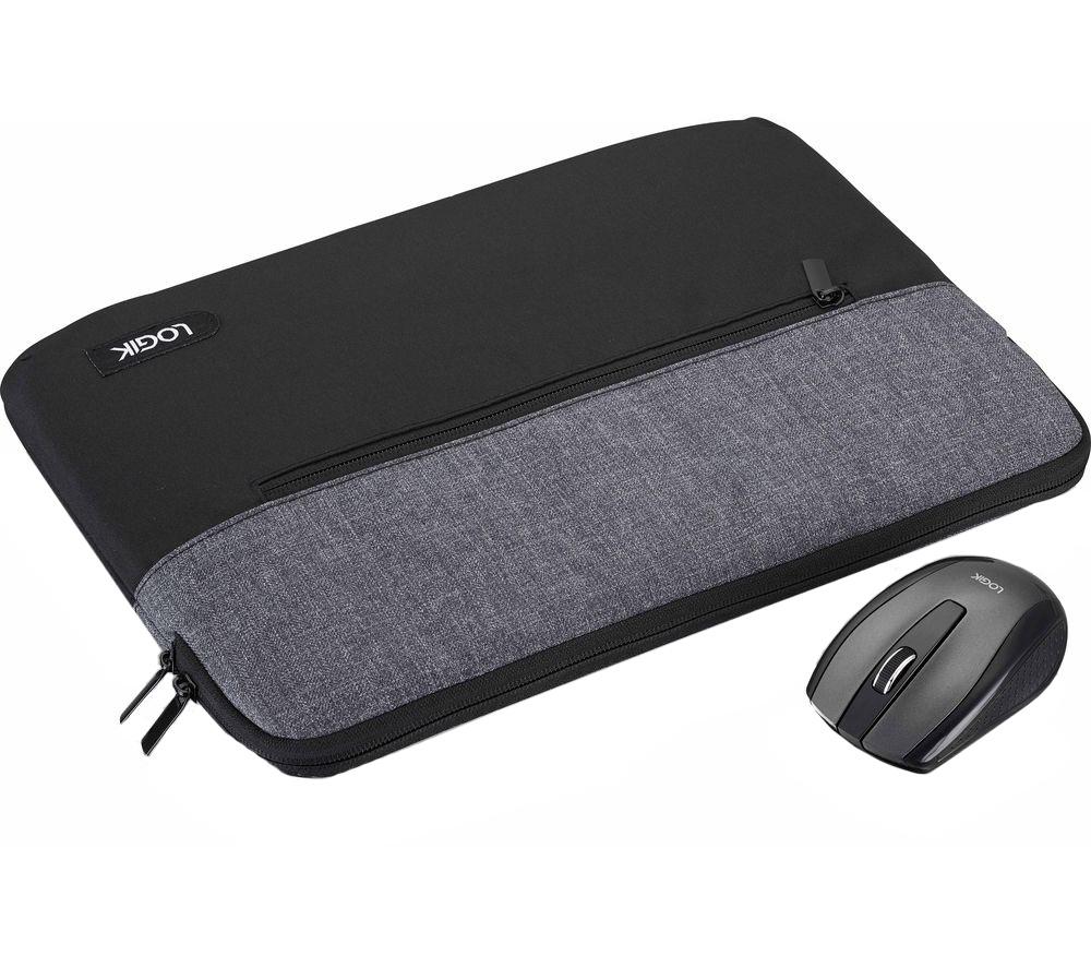 LOGIK 13" Laptop Sleeve & Mouse Bundle - Black & Grey, Black,Silver/Grey