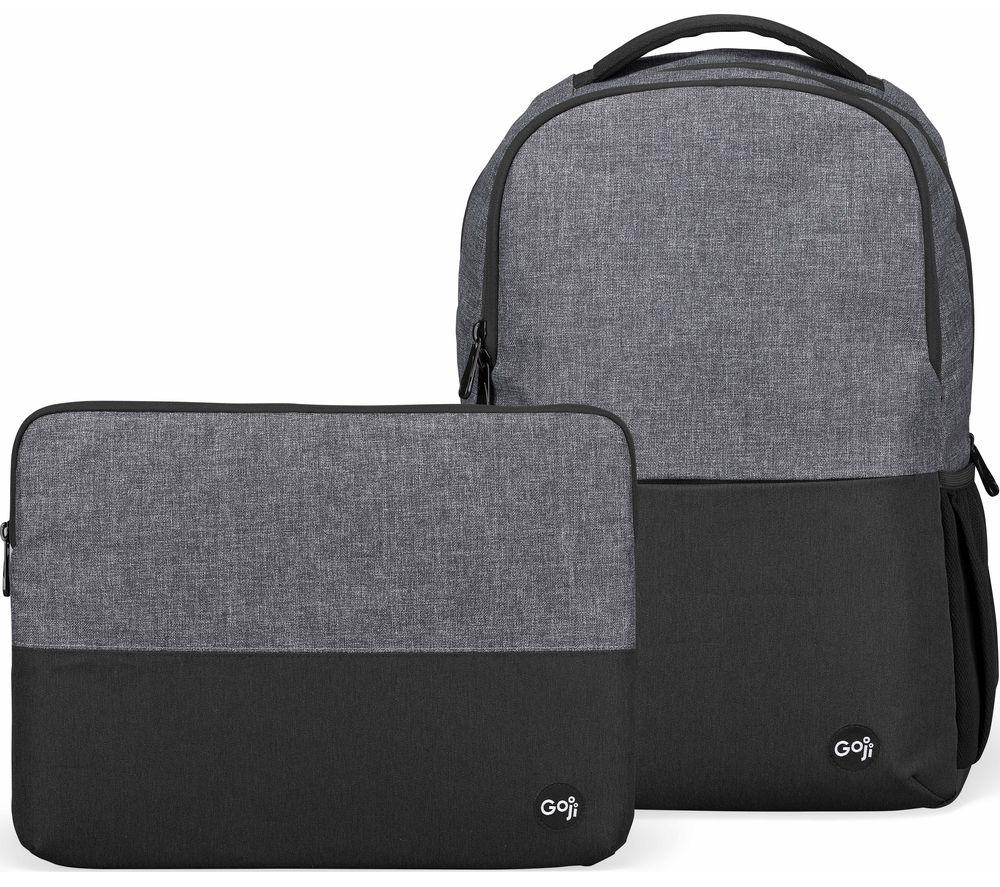 Image of GOJI G14SLBP20 12.9" iPad Pro Backpack & 14" Laptop Sleeve Bundle - Black & Grey, Black,Silver/Grey