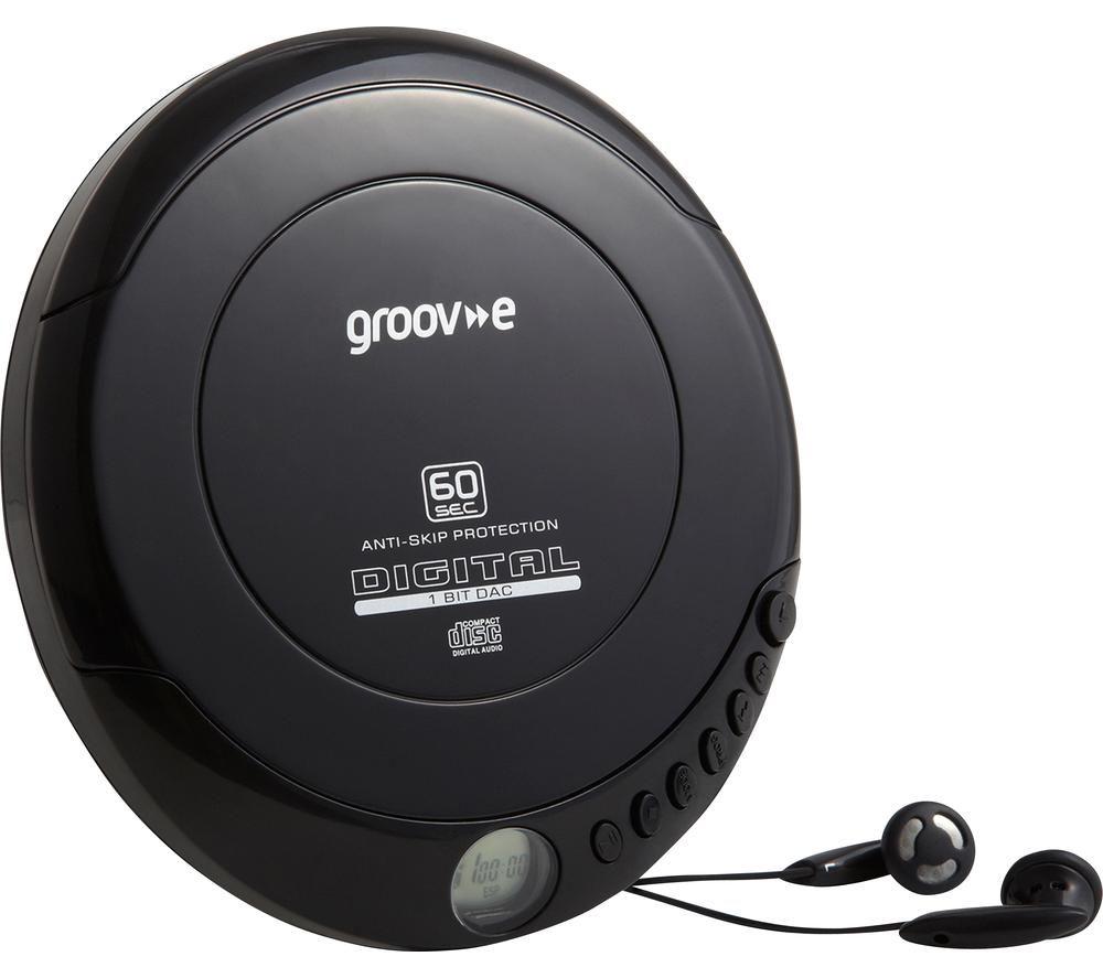 Groov-e GVPS110BK Retro Personal CD Player with 20 Track Programmable Memory, LCD Display, Anti-Skip Protection and Earphones Included - Black & Sony MDR-ZX110 Overhead Headphones - Black