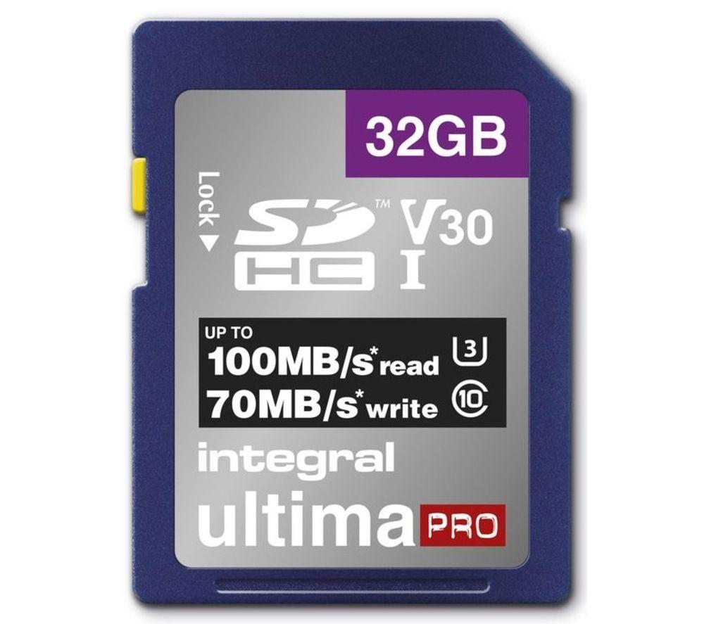 Integral Memory 32GB SDxC Premium Ultra High Speed Up to 100MB/s Reading, 30MB/s Writing, Class 10 V30 UHS-I U3 Memory Card